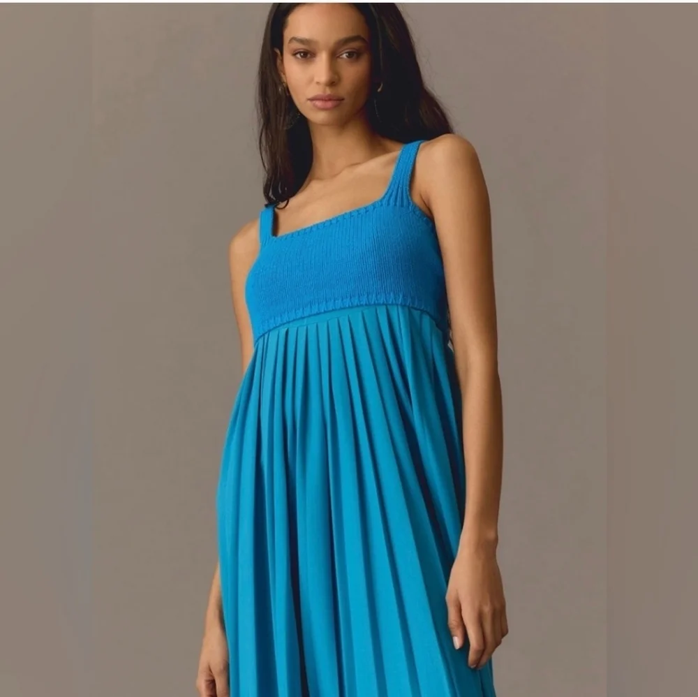 New Anthropologie Mare Mare Pleated Maxi Dress Cobalt Blue size L - Picture 3 of 14
